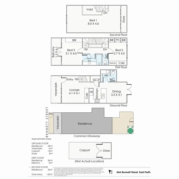 Floorplan of Homely townhouse listing, 56A Bennett Street, East Perth WA 6004