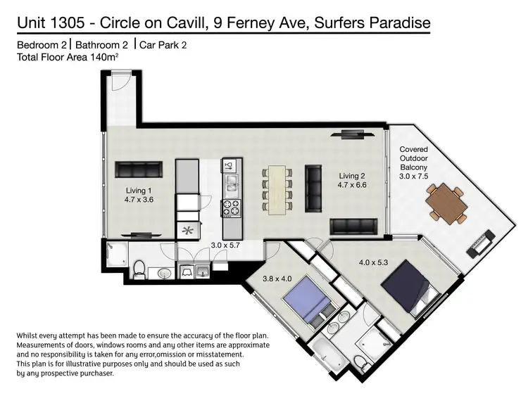 Floorplan of Homely apartment listing, 1305/9 Ferny Avenue, Surfers Paradise QLD 4217