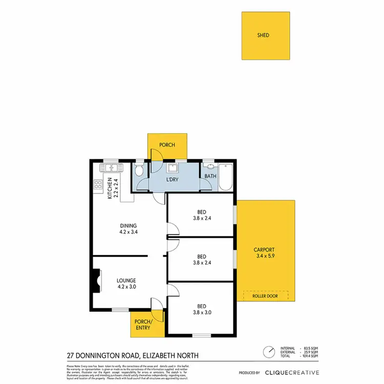 Floorplan of Homely semi-detached listing, 27 Donnington Road, Elizabeth North SA 5113