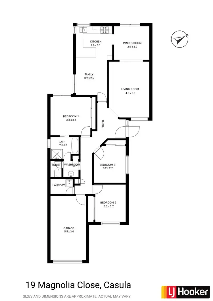 Floorplan of Homely semi-detached listing, 19 Magnolia Close, Casula NSW 2170