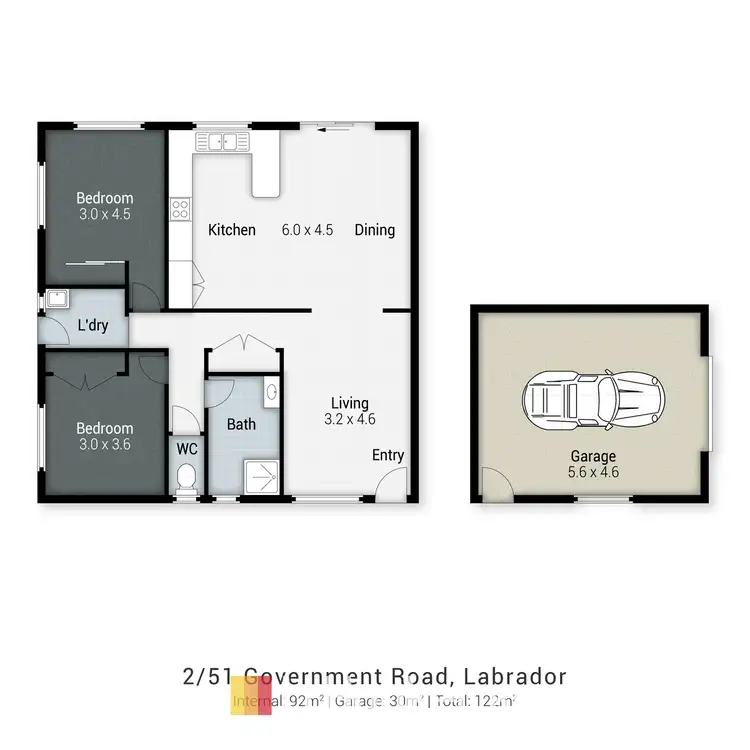 Floorplan of Homely semi-detached listing, 2/51 Government Road, Labrador QLD 4215