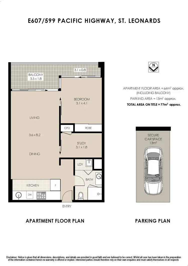 Floorplan of Homely unit listing, E607/599 Pacific Highway, St Leonards NSW 2065
