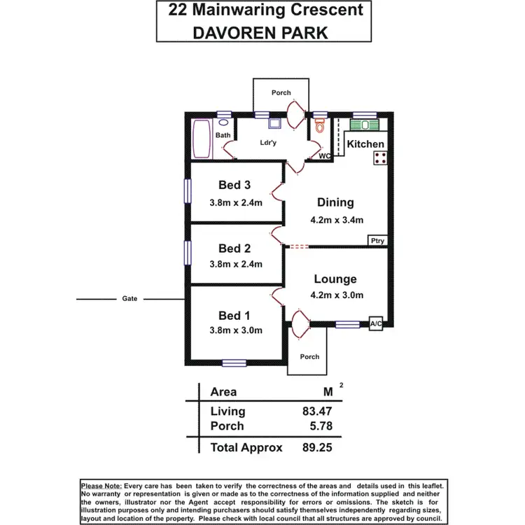 Floorplan of Homely semi-detached listing, 22 Mainwaring Crescent, Davoren Park SA 5113