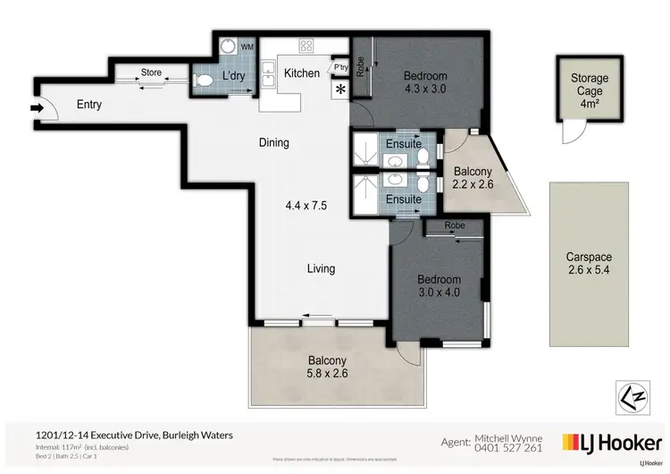 Floorplan of Homely unit listing, 1201/12-14 Executive Drive, Burleigh Waters QLD 4220