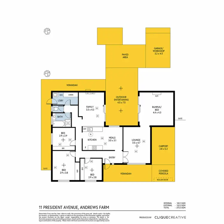Floorplan of Homely house listing, 11 President Avenue, Andrews Farm SA 5114