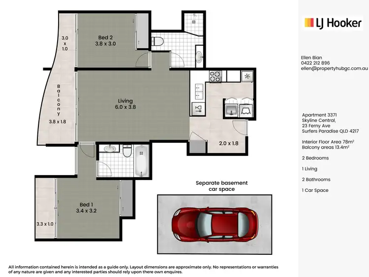 Floorplan of Homely apartment listing, 3371/23 Ferny Avenue, Surfers Paradise QLD 4217