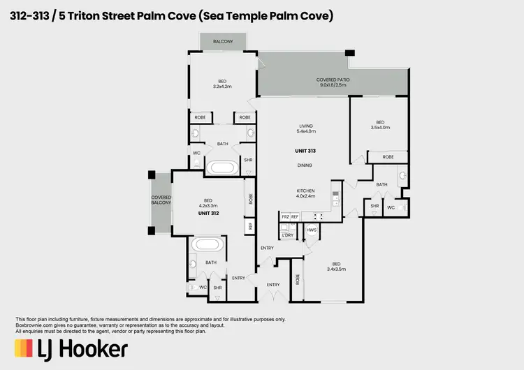 Floorplan of Homely apartment listing, 312-313/5 Triton Street, Palm Cove QLD 4879