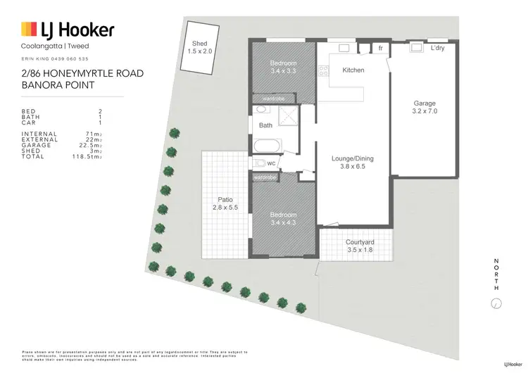 Floorplan of Homely semi-detached listing, 2/86 Honeymyrtle Drive, Banora Point NSW 2486