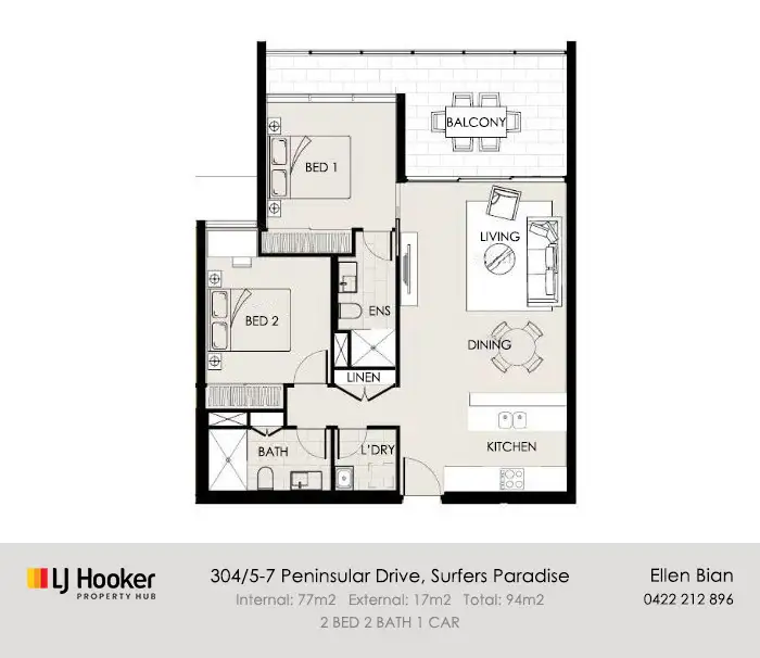 Floorplan of Homely apartment listing, 304/5-7 Peninsular Drive, Surfers Paradise QLD 4217