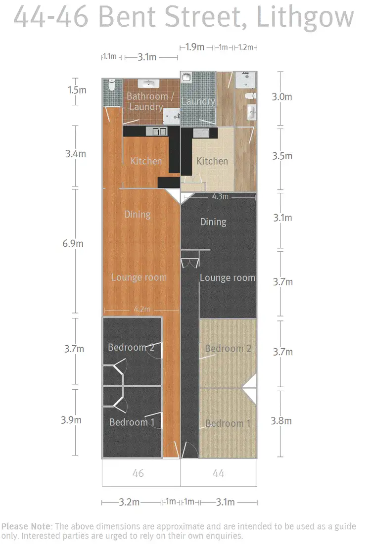 Floorplan of Homely semi-detached listing, 44-46 Bent Street, Lithgow NSW 2790