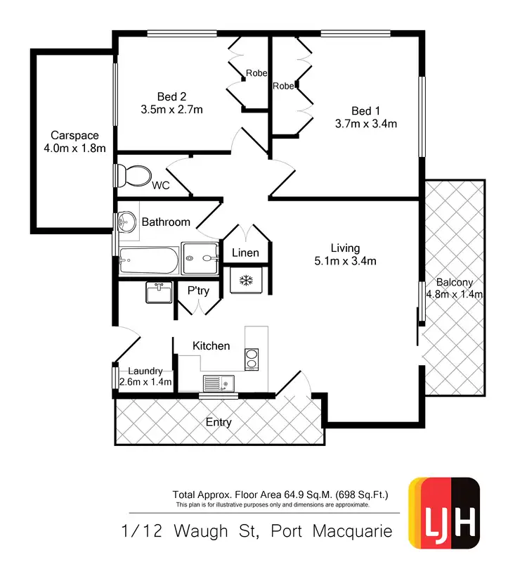 Floorplan of Homely unit listing, 1/12 Waugh Street, Port Macquarie NSW 2444