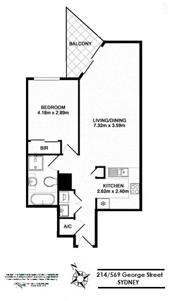 Floorplan of Homely apartment listing, 214/569 George Street, Sydney NSW 2000