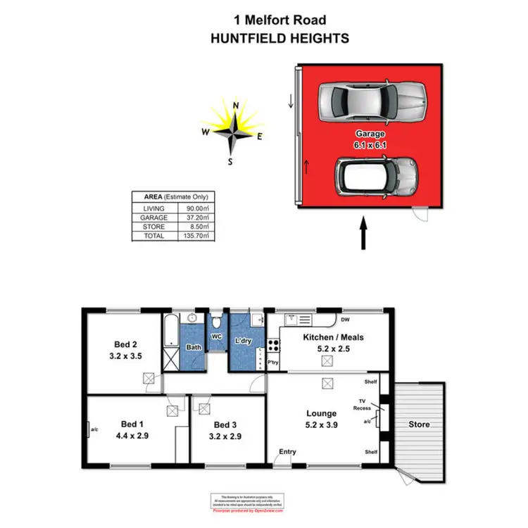 Floorplan of Homely house listing, 1 Melfort Road, Huntfield Heights SA 5163