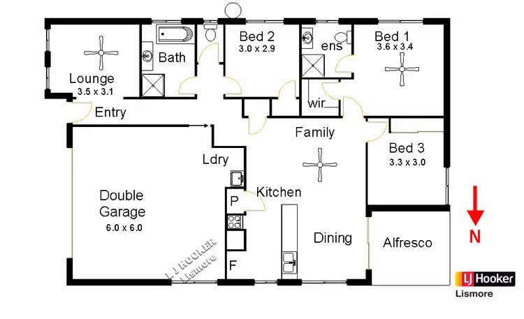 Floorplan of Homely semi-detached listing, 1 Blue Wren Place, Goonellabah NSW 2480