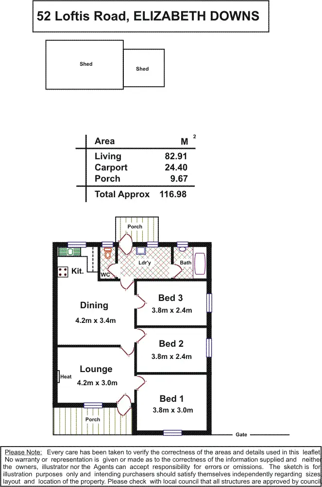 Floorplan of Homely semi-detached listing, 52 Loftis Road, Elizabeth Downs SA 5113