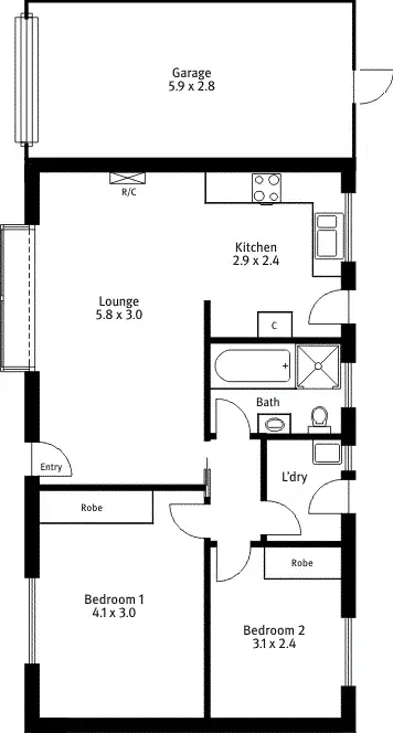 Floorplan of Homely unit listing, 2/63 Northcote Street, Kilburn SA 5084
