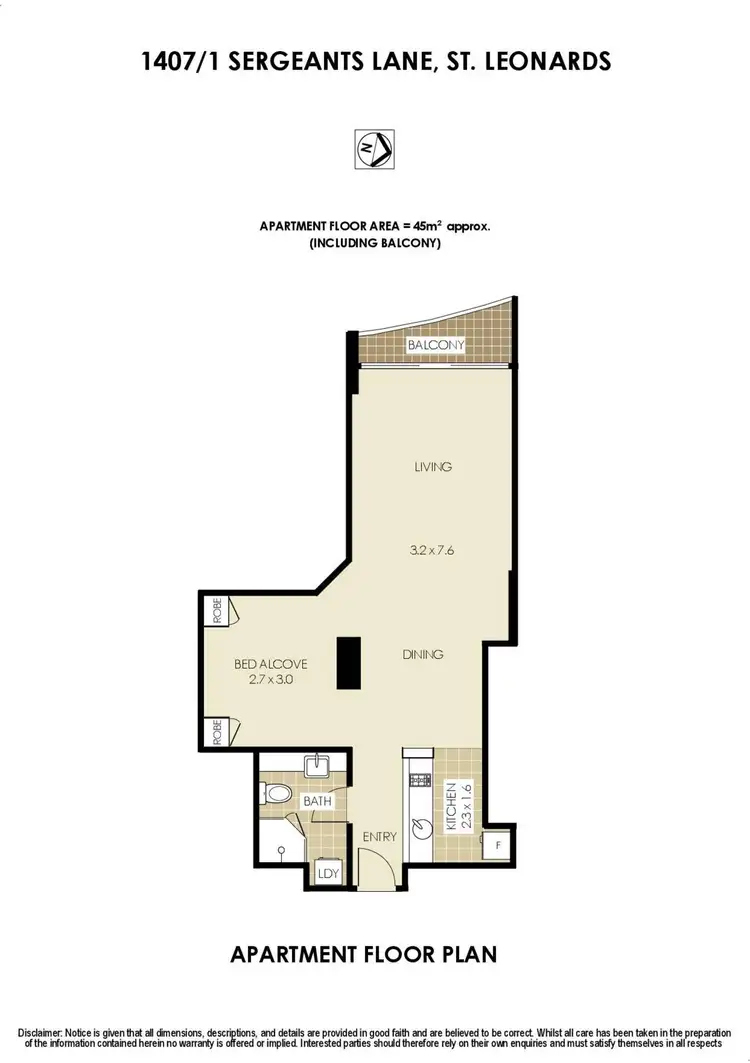 Floorplan of Homely apartment listing, 1407/1 Sergeants Lane, St Leonards NSW 2065