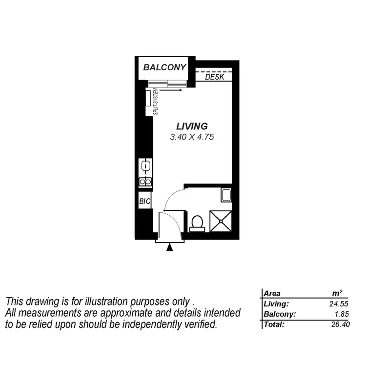 Floorplan of Homely studio listing, 521/304 Waymouth Street, Adelaide SA 5000