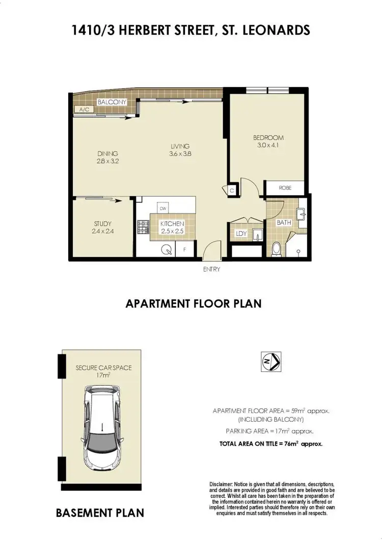 Floorplan of Homely apartment listing, 1410/3 Herbert Street, St Leonards NSW 2065
