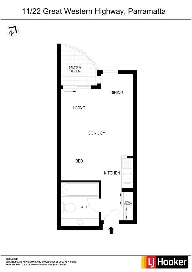 Floorplan of Homely studio listing, 11/22 Great Western Highway, Parramatta NSW 2150