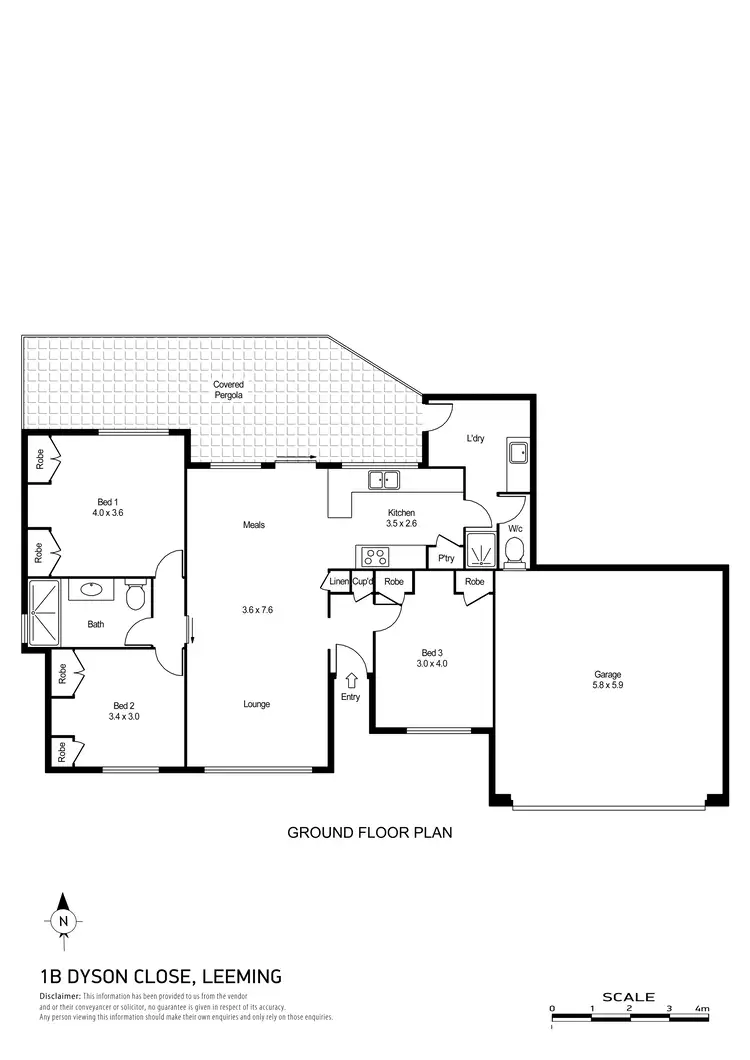 Floorplan of Homely semi-detached listing, 1B Dyson Close, Leeming WA 6149