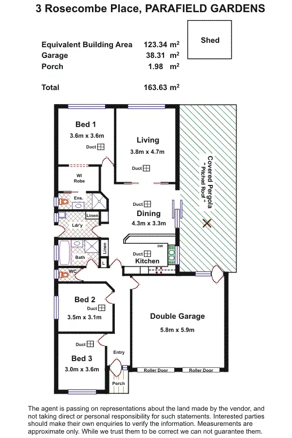 Floorplan of Homely villa listing, 3 Rosecombe Place, Parafield Gardens SA 5107