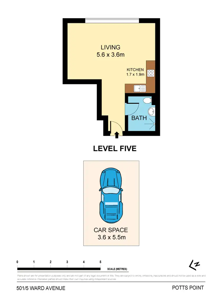 Floorplan of Homely studio listing, 501/5 Ward Ave, Potts Point NSW 2011