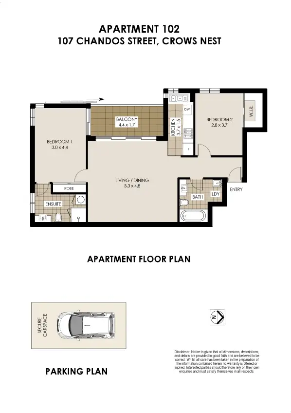 Floorplan of Homely apartment listing, 102/107 Chandos Street, Crows Nest NSW 2065