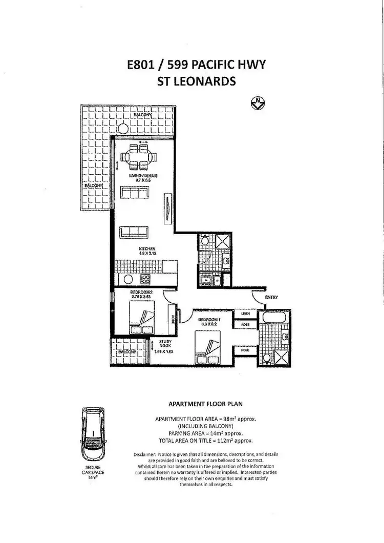 Floorplan of Homely apartment listing, E801/599 Pacific Highway, St Leonards NSW 2065