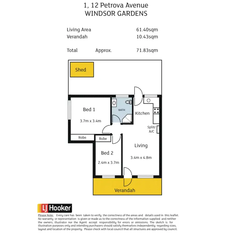 Floorplan of Homely unit listing, 1/12 Petrova Avenue, Windsor Gardens SA 5087