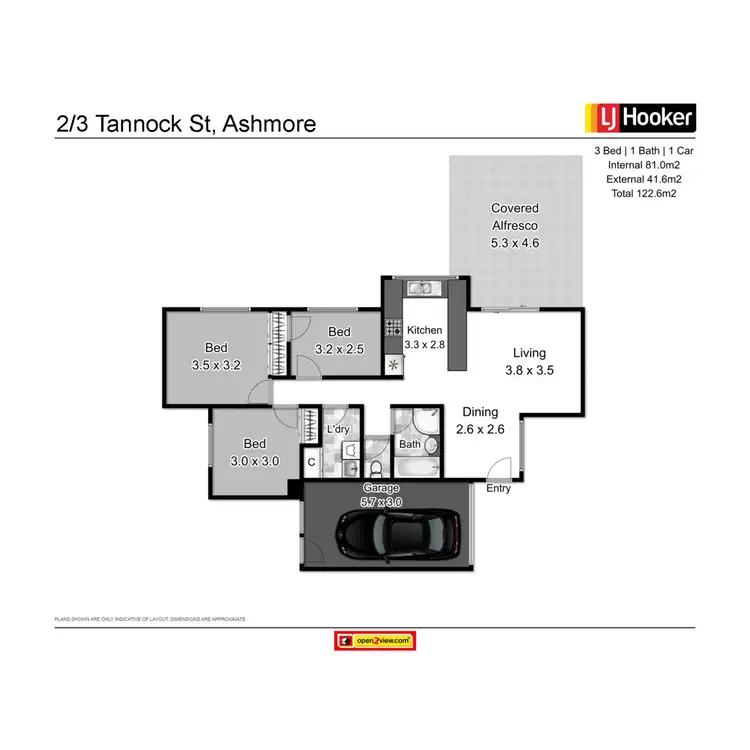 Floorplan of Homely semi-detached listing, 2/3 Tannock Street, Ashmore QLD 4214
