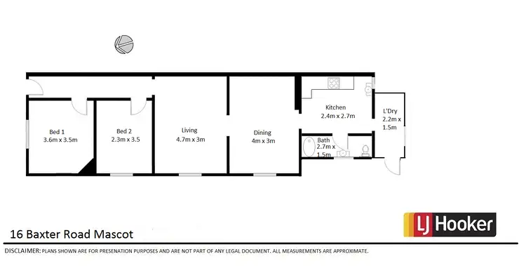 Floorplan of Homely semi-detached listing, 16 Baxter Road, Mascot NSW 2020