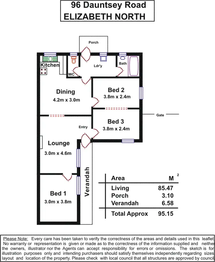Floorplan of Homely semi-detached listing, 96 Dauntsey Road, Elizabeth North SA 5113