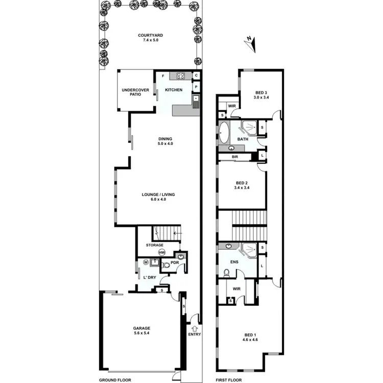 Floorplan of Homely semi-detached listing, 1/42 Parr Street, Biggera Waters QLD 4216