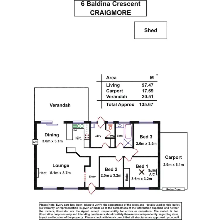 Floorplan of Homely house listing, 6 Baldina Crescent, Craigmore SA 5114