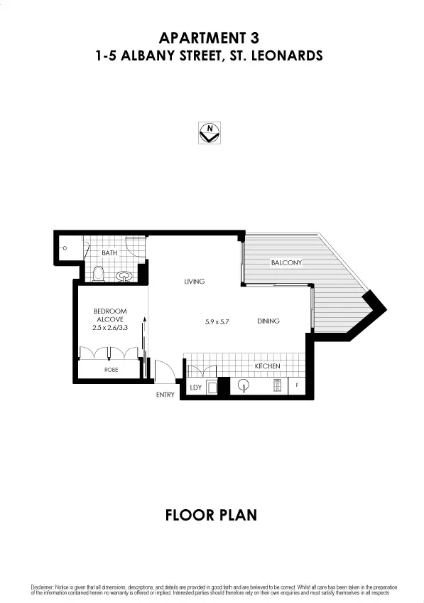 Floorplan of Homely apartment listing, 3/1-5 Albany Street, St Leonards NSW 2065