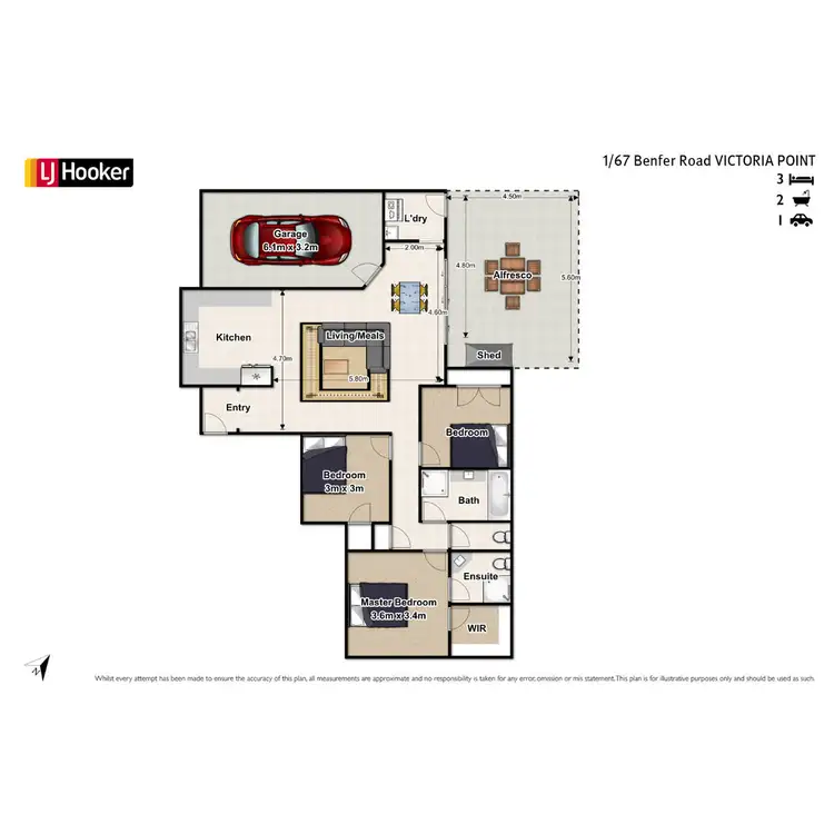 Floorplan of Homely semi-detached listing, 1/67 Benfer Road, Victoria Point QLD 4165