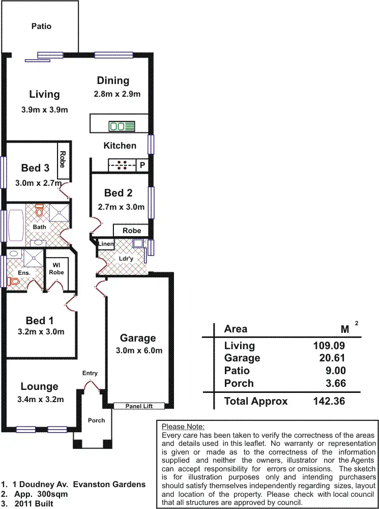 Floorplan of Homely house listing, 1 Doudney Avenue, Evanston Gardens SA 5116