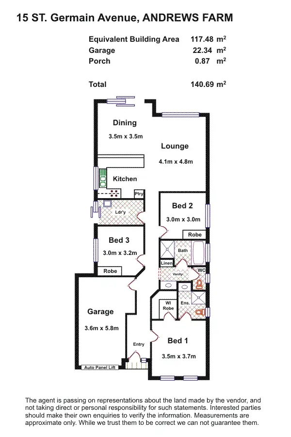 Floorplan of Homely villa listing, 15 St Germain Avenue, Andrews Farm SA 5114