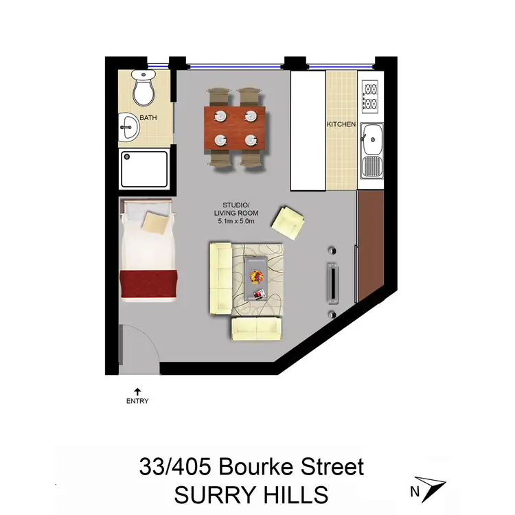 Floorplan of Homely studio listing, 33/397-405 Bourke Street, Surry Hills NSW 2010