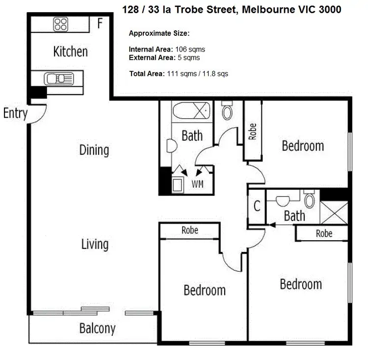 Floorplan of Homely apartment listing, 128/33 La Trobe Street, Melbourne VIC 3000