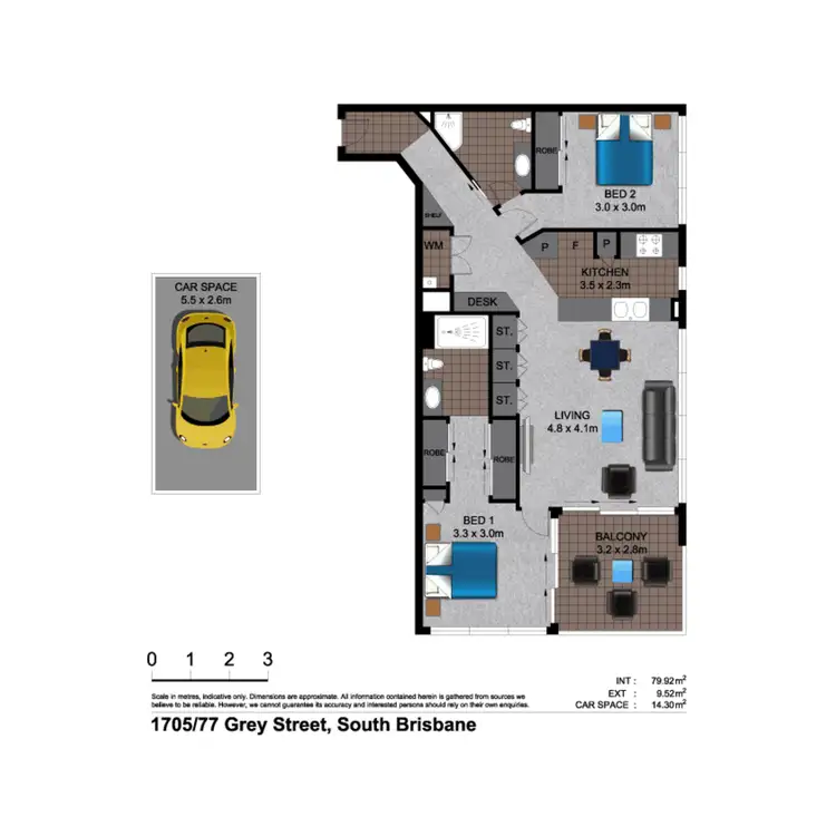Floorplan of Homely apartment listing, 1705/77 Grey Street, South Brisbane QLD 4101