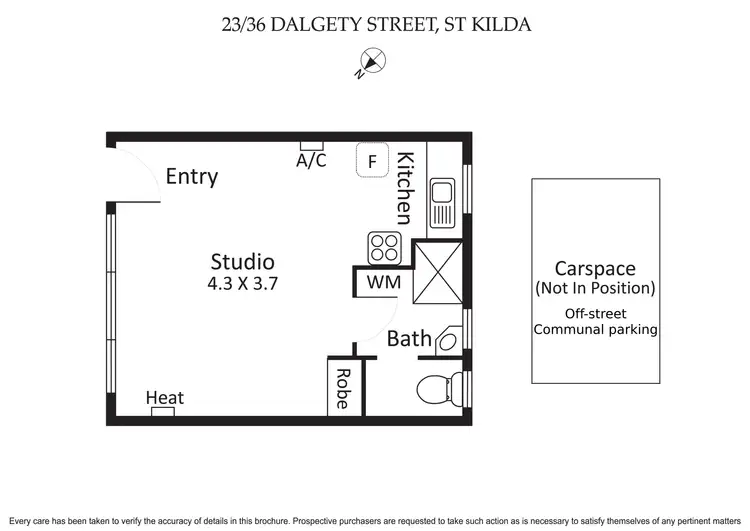 Floorplan of Homely studio listing, 23/36 Dalgety Street, St Kilda VIC 3182