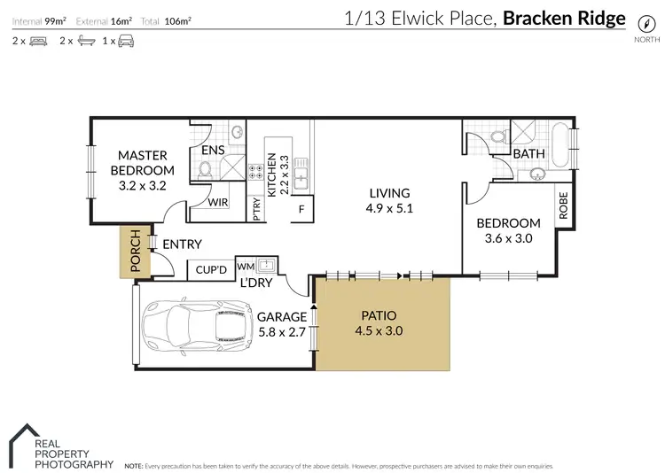 Floorplan of Homely semi-detached listing, 1/13 Elwick Place, Bracken Ridge QLD 4017