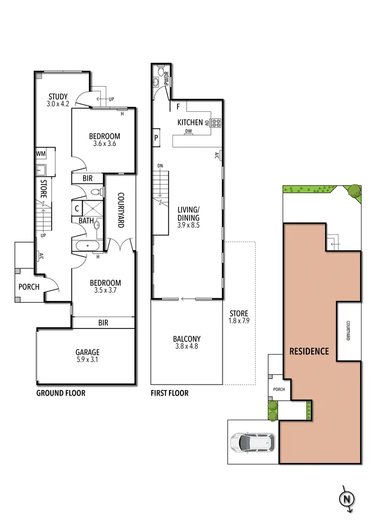 Floorplan of Homely townhouse listing, 2/390 Moreland Road, Brunswick West VIC 3055