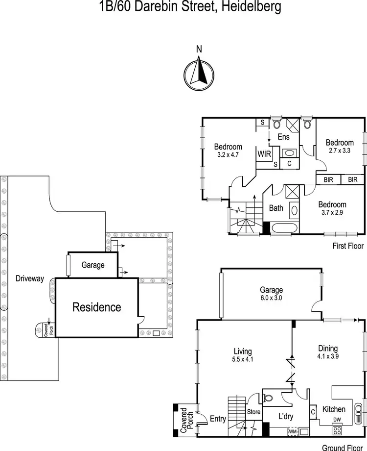 Floorplan of Homely townhouse listing, 1B/60 Darebin Street, Heidelberg VIC 3084