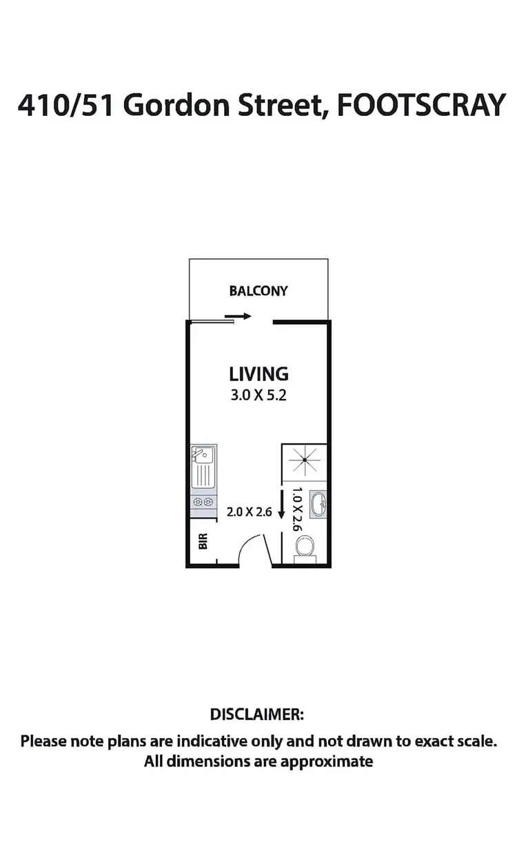 Floorplan of Homely studio listing, 410/51 Gordon Street, Footscray VIC 3011