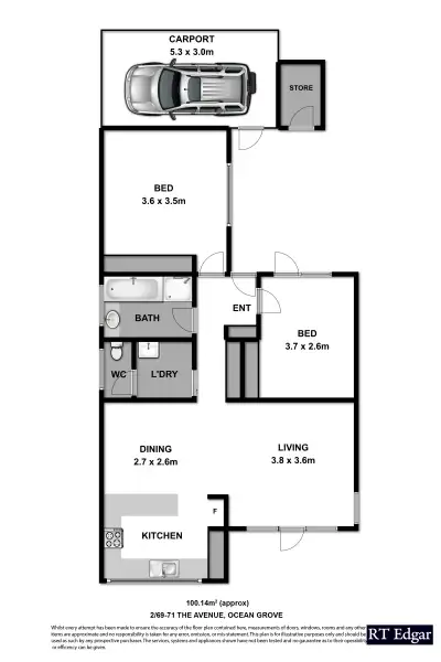 Floorplan of Homely unit listing, 2/69-71 The Avenue, Ocean Grove VIC 3226