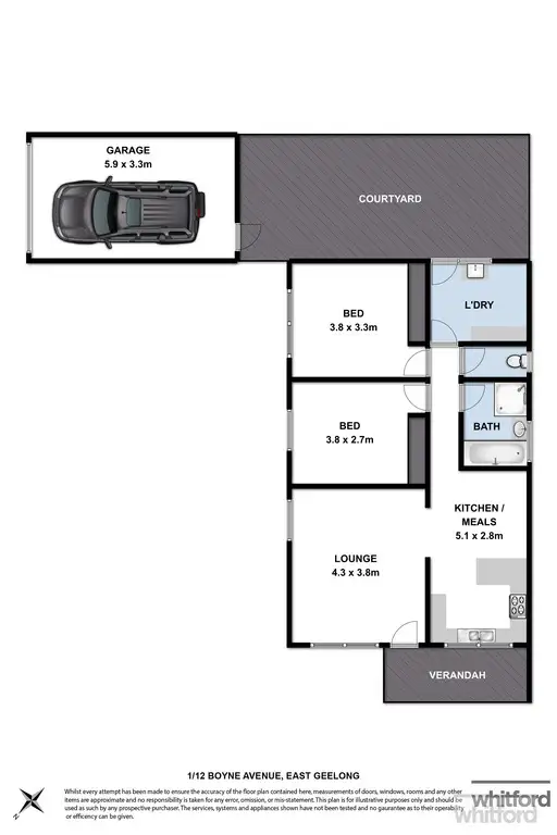 Floorplan of Homely unit listing, 1/12 Boyne Avenue, East Geelong VIC 3219
