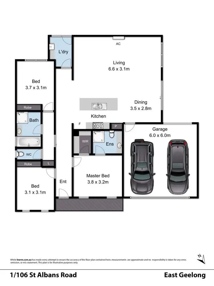 Floorplan of Homely townhouse listing, 1/106 St Albans Road, East Geelong VIC 3219